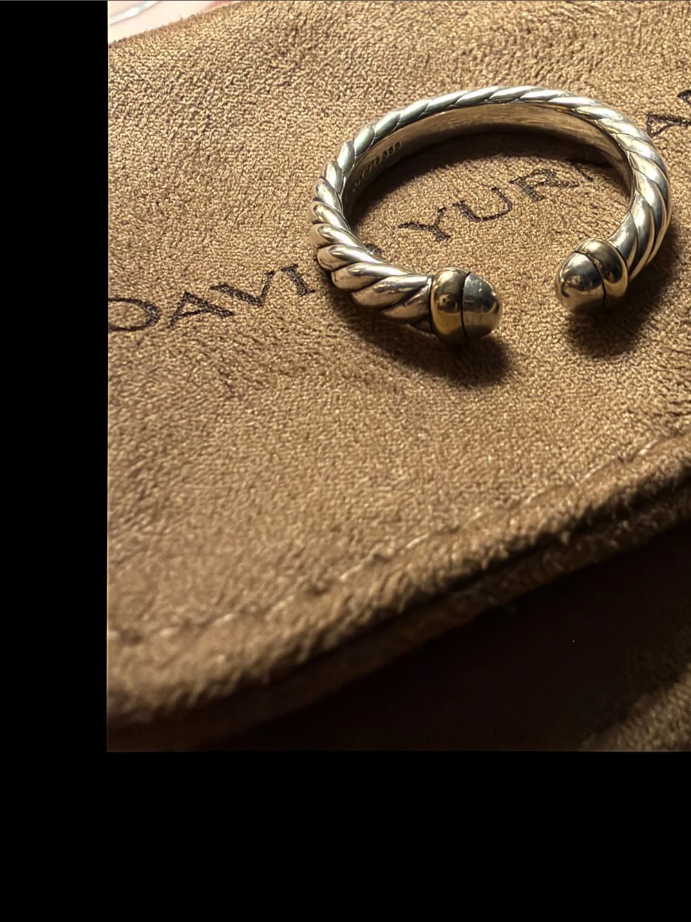 David Yurman Silver Cable Ring with 14k Gold Accents size 8.5 used.